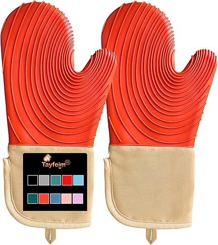 Miniatura 8 de Tayfeim - Manoplas de horno de silicona para horno, resistentes al calor, 500 F, sin BPA, impermeables, resistentes al agarre y antideslizantes,