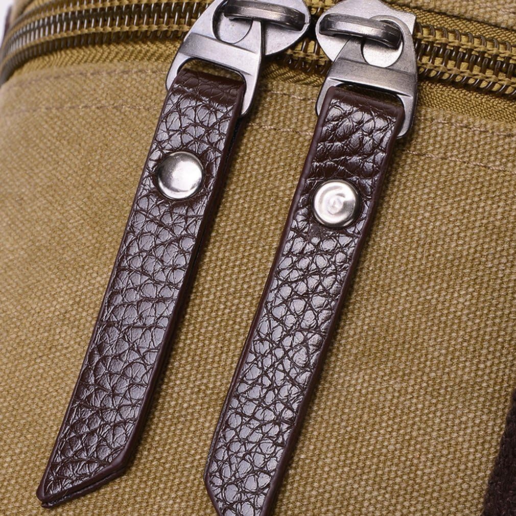 Sunshinejing Unisex Canvas Travel Tote Weekender Overnight Bag Leather Duffel Carry on Bag (Khaki) - Image 4