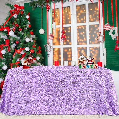 B-COOL Manteles florales 3D de 90 x 132 pulgadas, mantel de roseta de boda con rosa lavanda para decoración de mesa de amor, baby shower, despedida