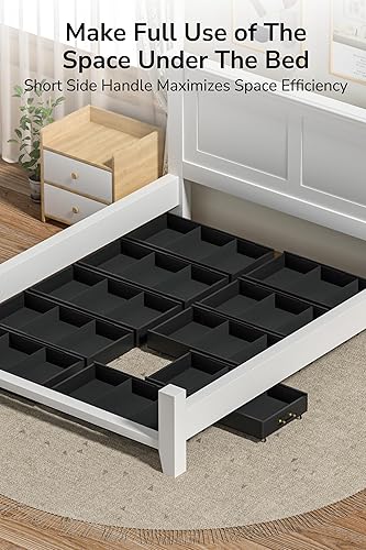 Miniatura 6 de Paquete de 1 cajón de almacenamiento de madera maciza debajo de la cama con ruedas, tapas, asas, armario dividido debajo de la cama para armario,