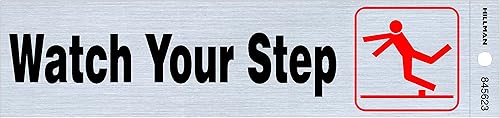 Hillman 845623 Letrero autoadhesivo con texto en inglés Watch Your Step, 2 x 8 pulgadas