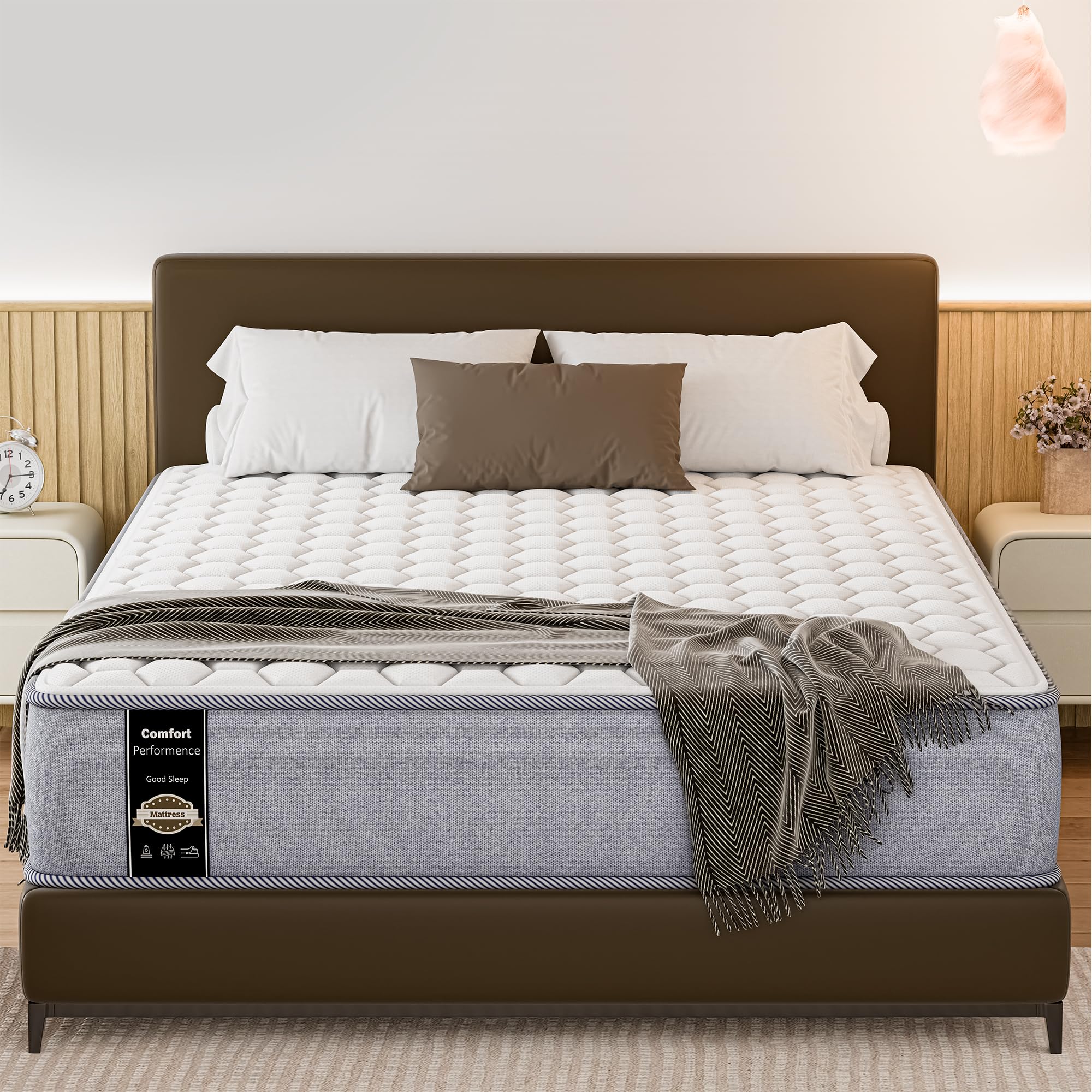 Greaton, 9-Inch Medium Firm High Density Foam Mattress, Comfortable Mattress for Cooler Sleep, Supportive & Pressure Relief, Full, White