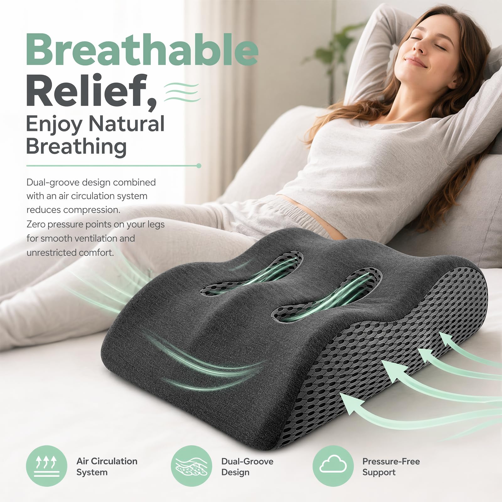 Cuscino Gambe Memory Foam Ergonomico Traspirante | Memory foam ergonomico, fodera lavabile traspirante, allevia tensione muscolare, due colori per riposo e recupero