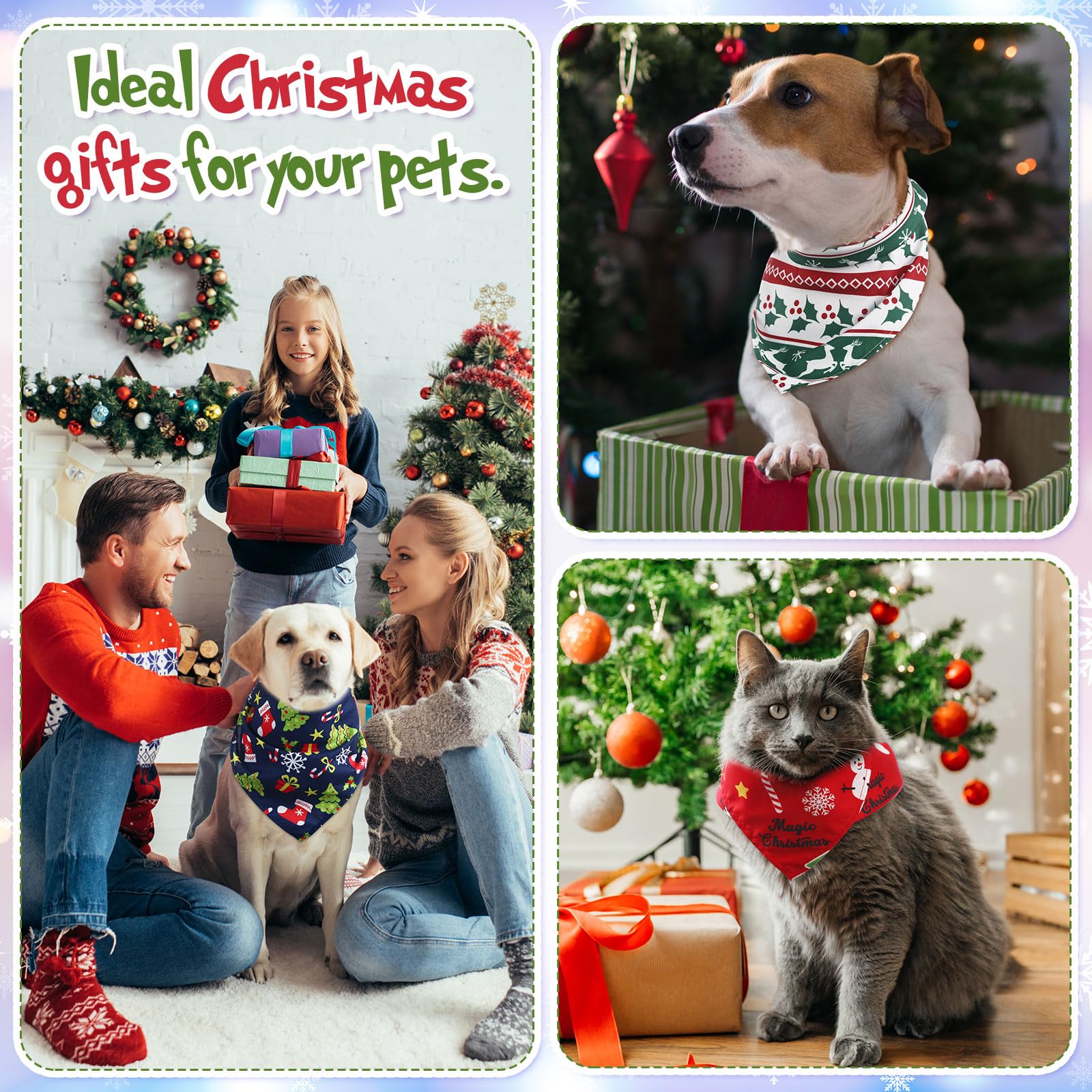 Abbylike 50 bandane invernali per cani sfuse di Natale sciarpe triangolari bavaglini regolabili lavabili per cuccioli fazzoletto stagionale accessori per costumi per animali domestici forniture per la
