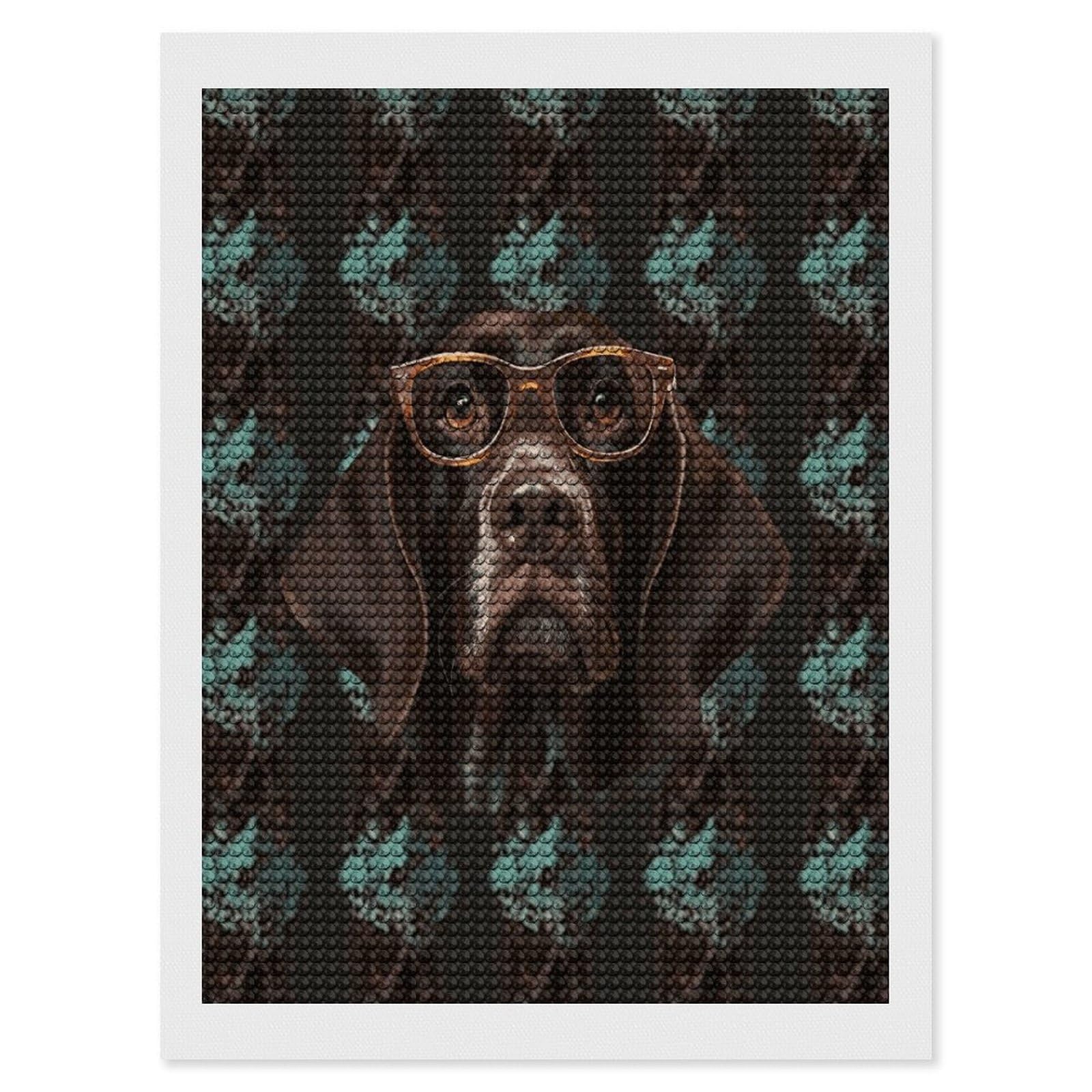 JTREHY German Shorthaired Pointer in Glasses Diamond Art Kits Personalized DIY Round Diamond Painting Kits for Beginner Full Drill Diamonds Dots Paintings for Adults Gem Art Crafts Home Decor