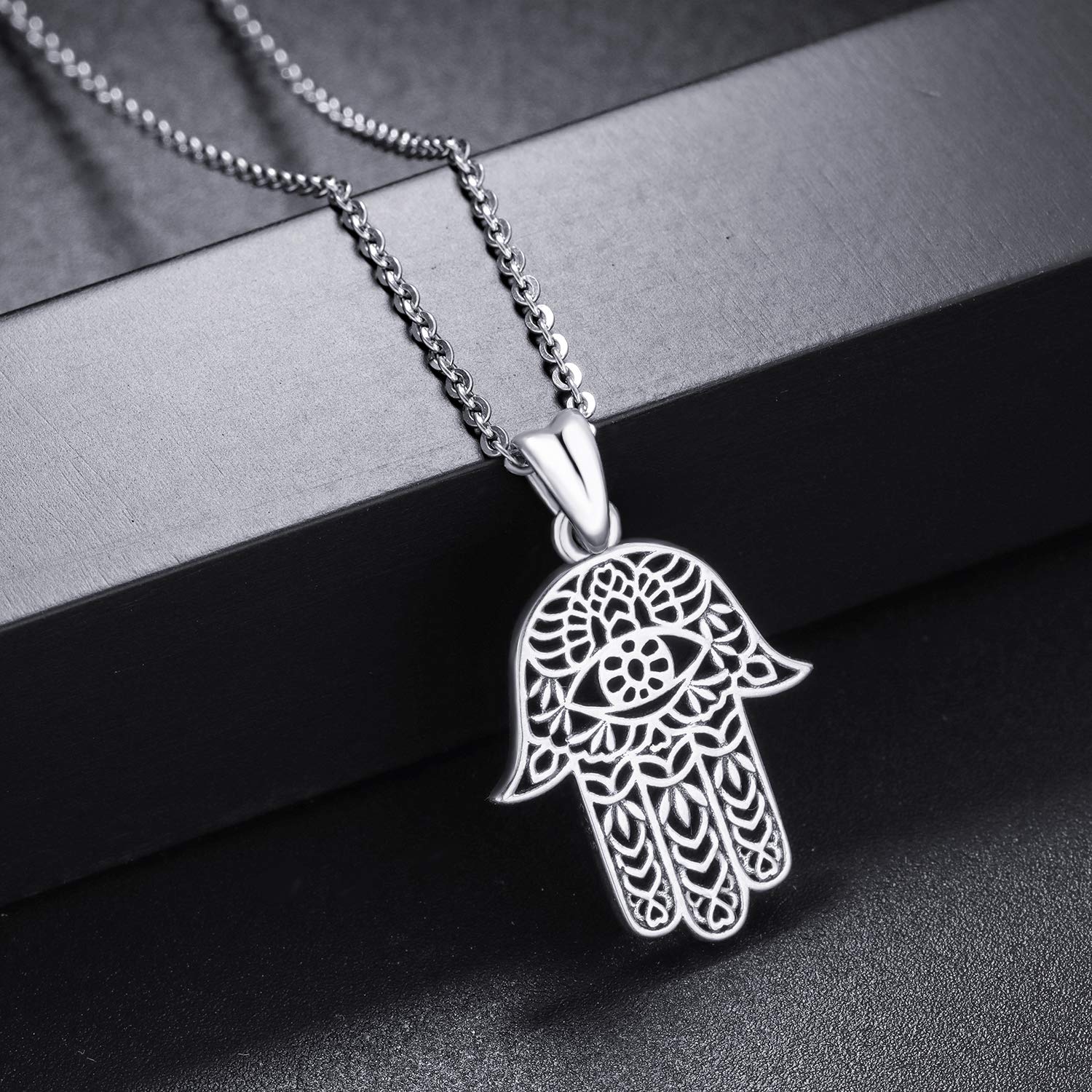 Fatimas Hand Kette 925 Sterling Silber Hand der Bösen Augen Anhänger Damen Halsketten Amulett Schmuck, Geschenke für Mamas Freundin Mädchen