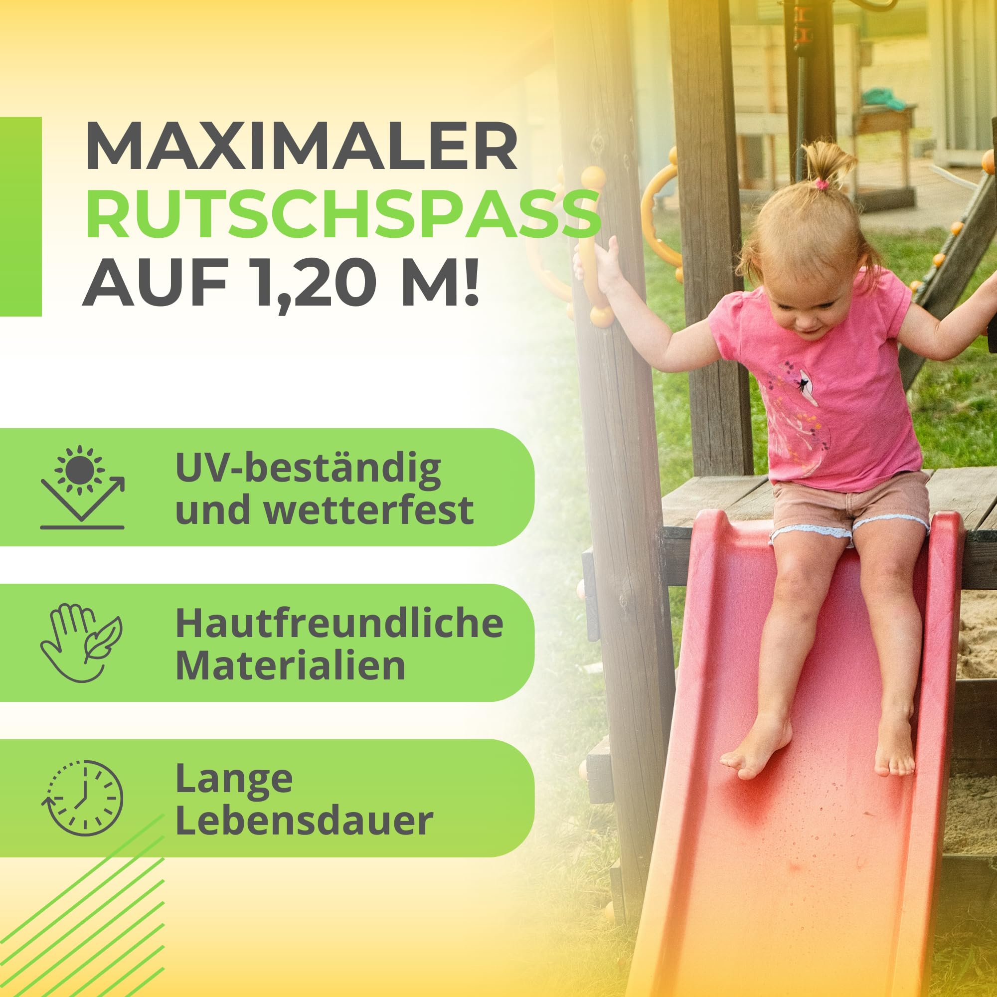Kinder Rutsche Outdoor Garten Spielgeräte, Stabile Rutsche | für Kleinkinder, Alternative zu Indoor Spielgeräten, 1,20 Meter lang