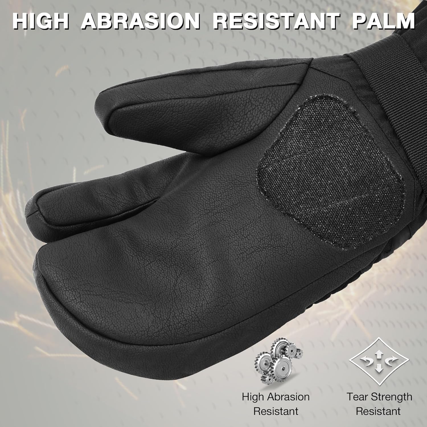 MCTi Snowboard Gloves with Wrist Guard 3-Finger Waterproof Mittens for Winter Snow Skiing - Image 3