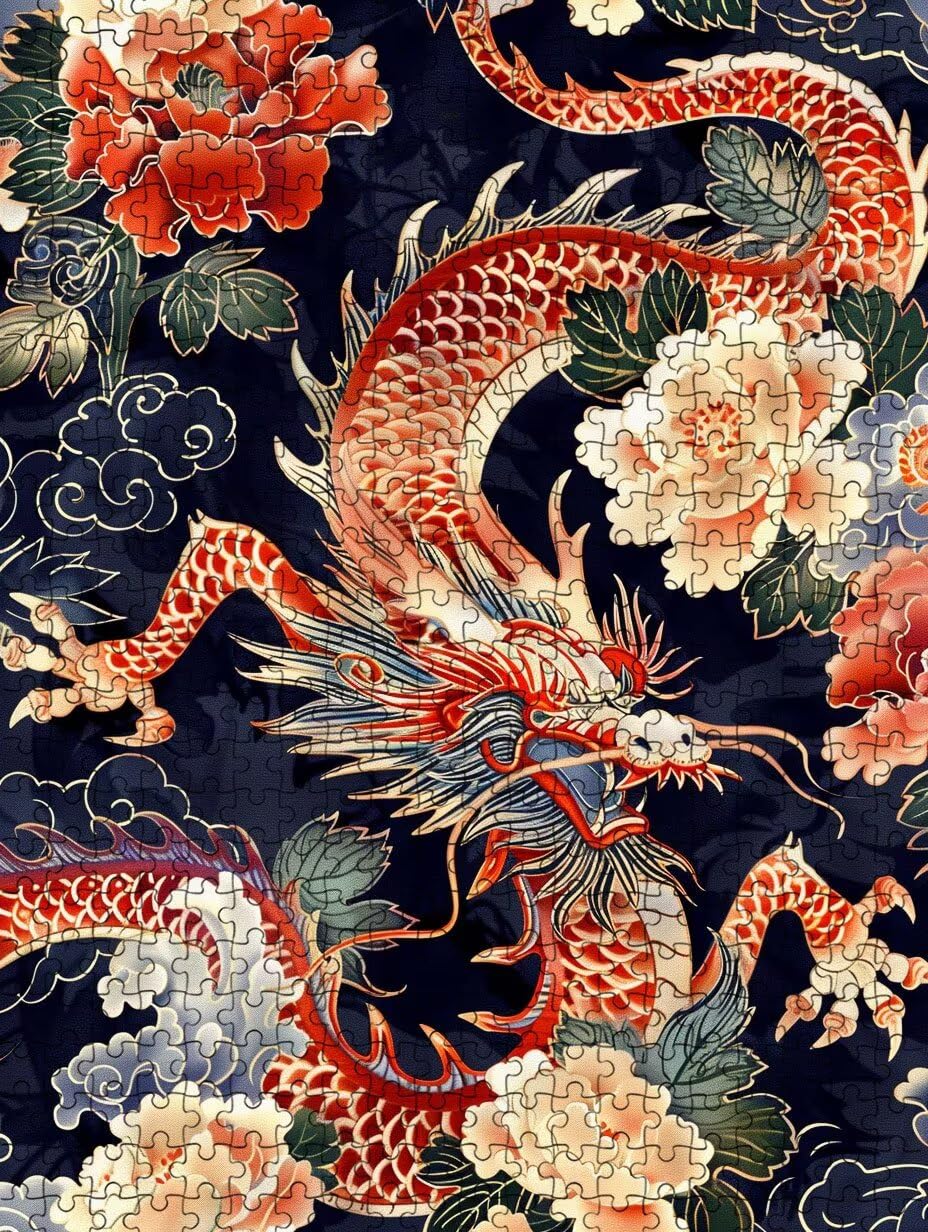 Blumen Drachen Puzzle 5000 Teile Erwachsene, Jigsaw Puzzle 5000 Teile, Komplex Herausfordernd Puzzles, Familie Spiele, Impossible Klassische Puzzles, für Wanddekoration und Geschenke FNKL2-510
