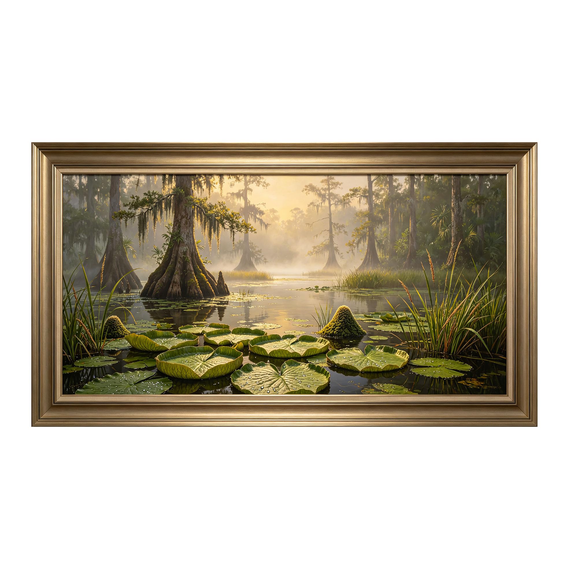 Yzpallescene 3D Framed Wall Art 50cm×100cm Misty Bayou Swamp Landscape Impressionist Oil Painting Large Size SelfAdhesive Removable Wall Decor Prints Artwork for Living Room Bedroom Office