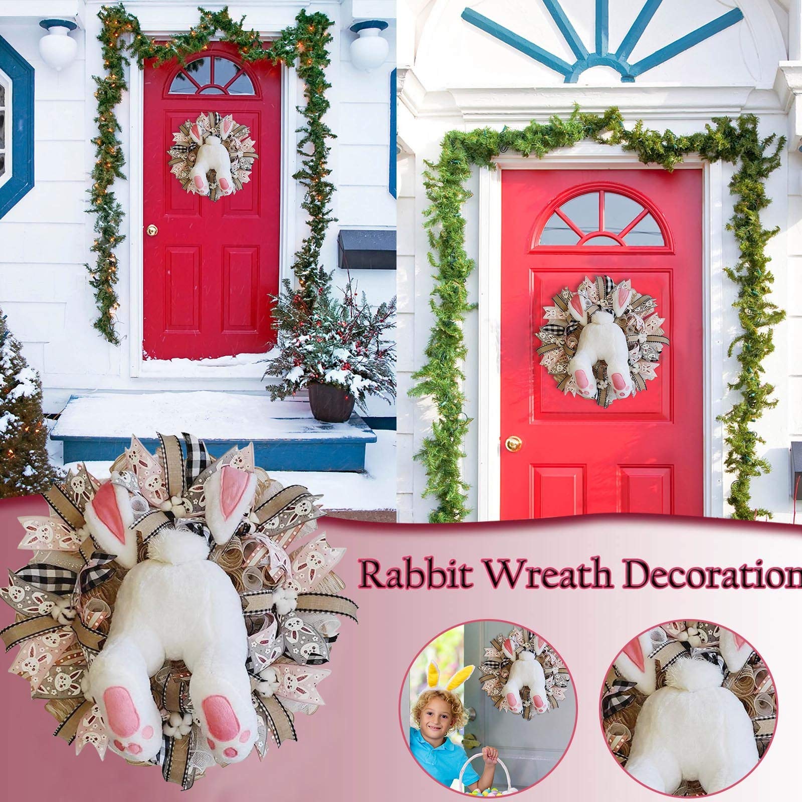 21 decorazioni per porte pasquali con ghirlande floreali e conigli in