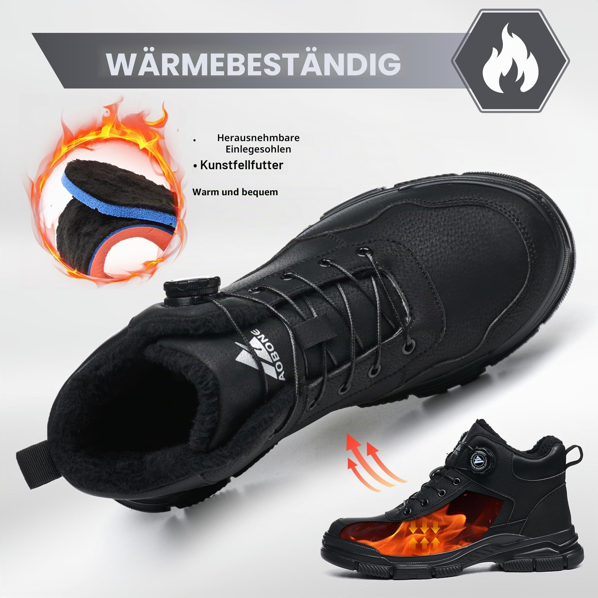 Winter Sicherheitsschuhe Herren Damen Arbeitsschuhe Wasserdicht Sicherheitsstiefel Leicht rutschfeste Stahlkappenschuhe Warm Gefüttert Arbeitsstiefel mit Drehknopf