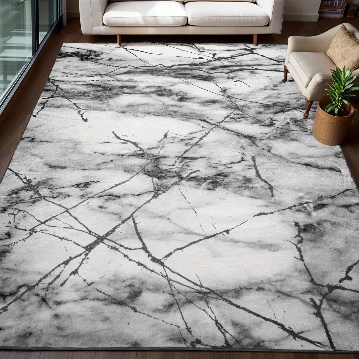 Tapis motif marbre lavable pour en finir avec les tapis qui glissent
