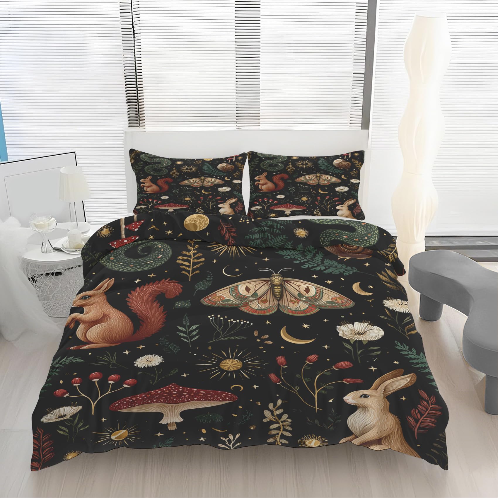 Housse de couette 240x220 anti-plis en microfibre douce motif papillon de nuit