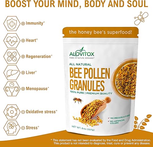 Miniatura 2 de Alovitox Gránulos de polen de abeja de 8 onzas  Polen de abeja 100% puro y orgánico para dragones barbudos  Polen de abeja orgánico lleno de