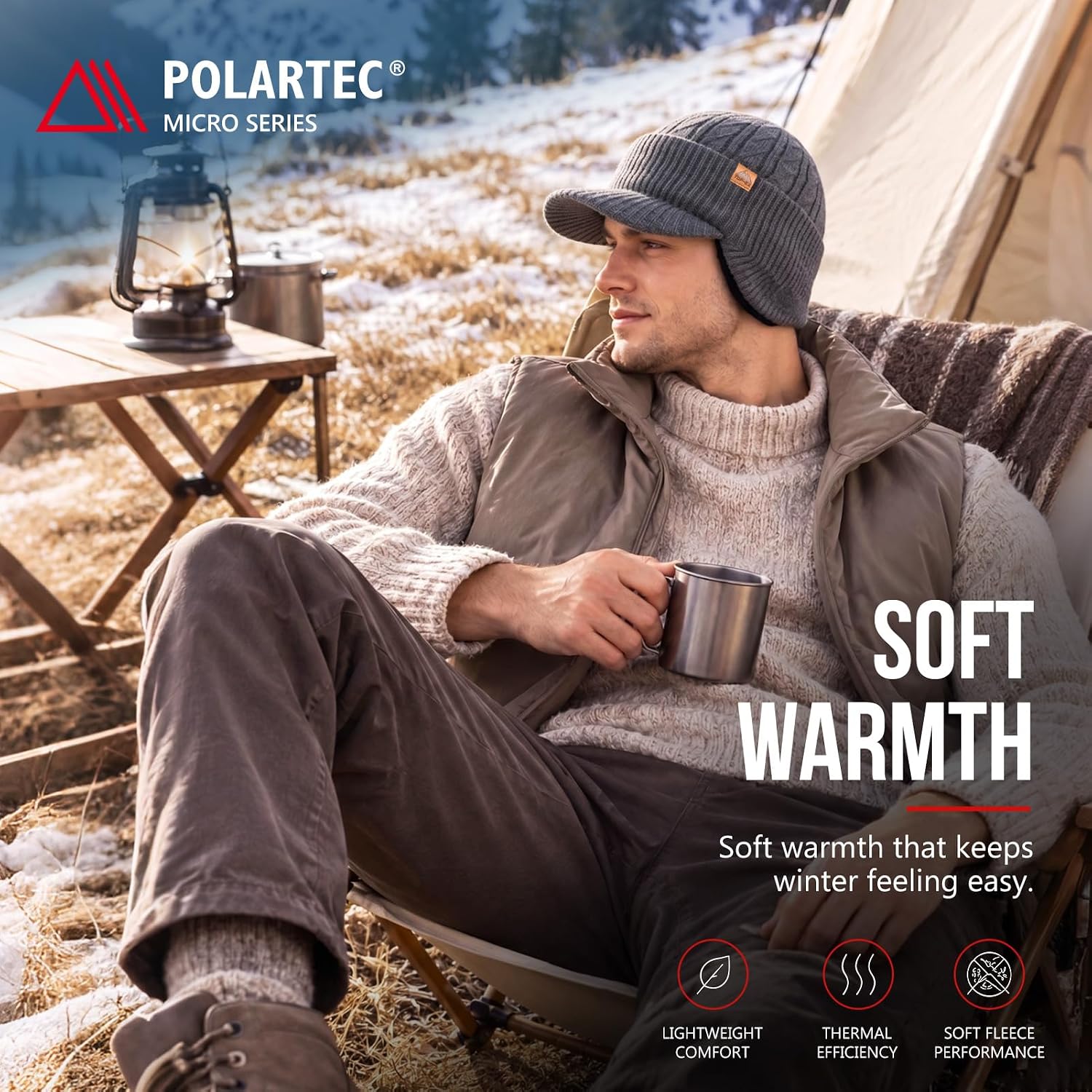 Waterproof Earflap Visor Beanie,Wool Blend,Polartec Fleece image 3