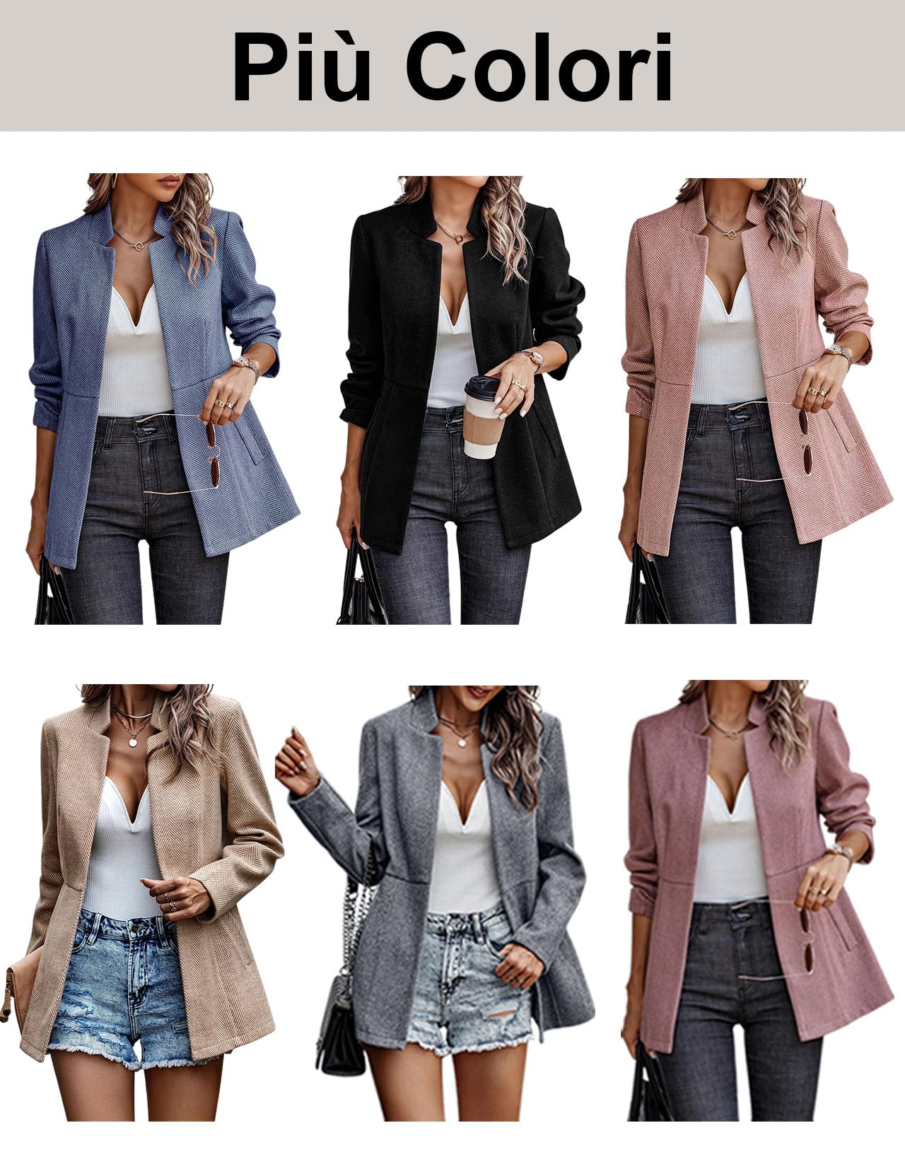 Giacca da Ufficio a Maniche Lunghe da Donna Casual Blazer da Donna con Tasche Elegante Cappotto con Colletto Ritagliato
