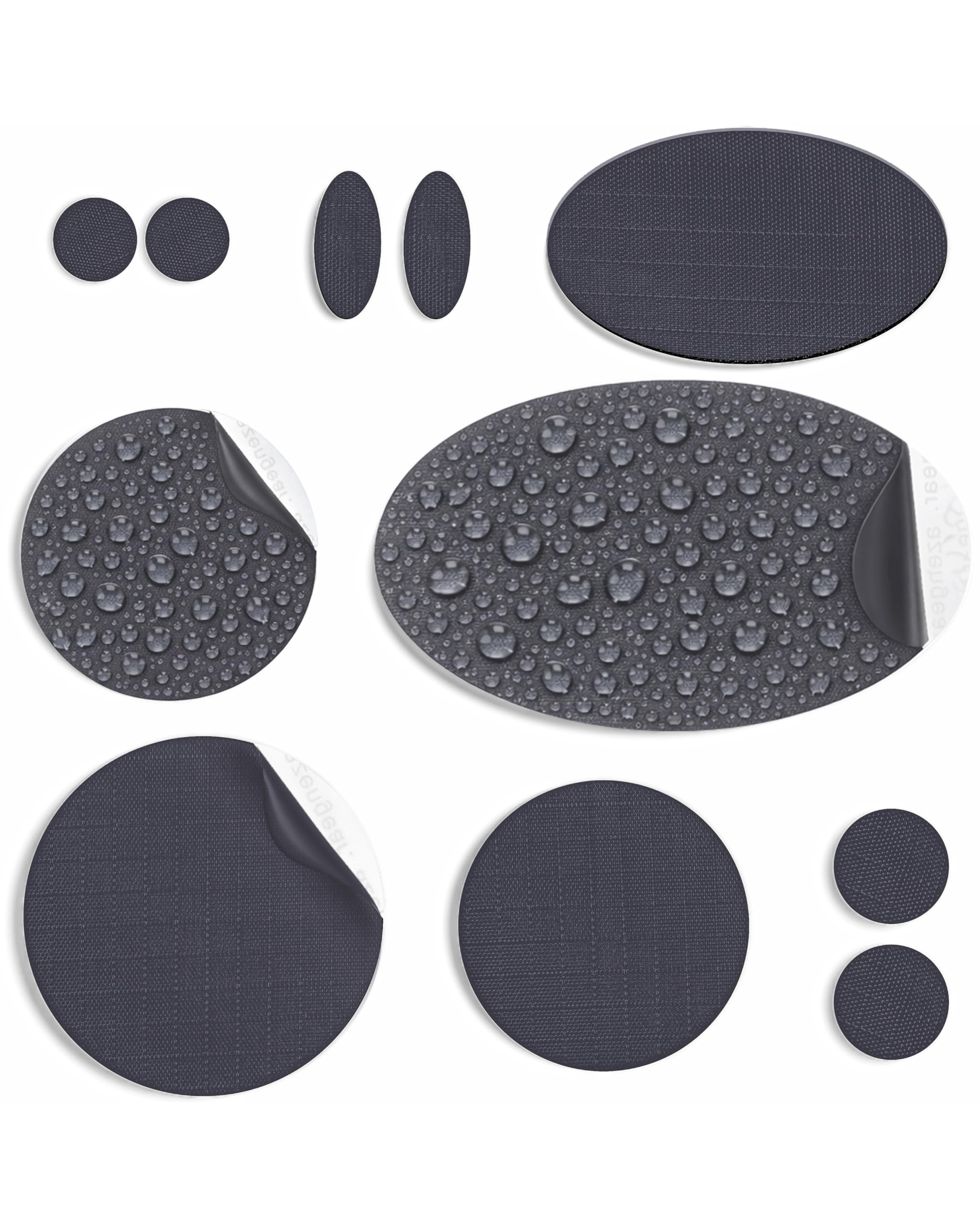 aZengear Toppe di Riparazione per Piumini, autoadesive, morbide, Impermeabili, Resistenti agli Strappi in Tessuto di Nylon per Fissare i Fori nei Vestiti, nei Sacchi a Pelo (11 Pezzi, Grigio Scuro)
