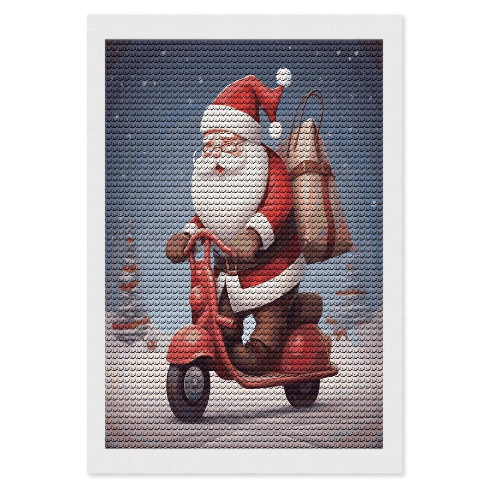 LDGSUPH Santa Claus on Scooter Diamond Painting Kits for Adults Paint with Diamond Pictures Art DIY Full Drill Diamond Dots Painting Personalized Diamond Photo for Home Wall Decor Gift 8"x12"