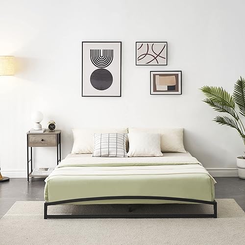 Miniatura 7 de IDEALHOUSE Marco de cama matrimonial de perfil bajo, base de cama de metal negro de 6 pulgadas, base de colchón, no necesita somier