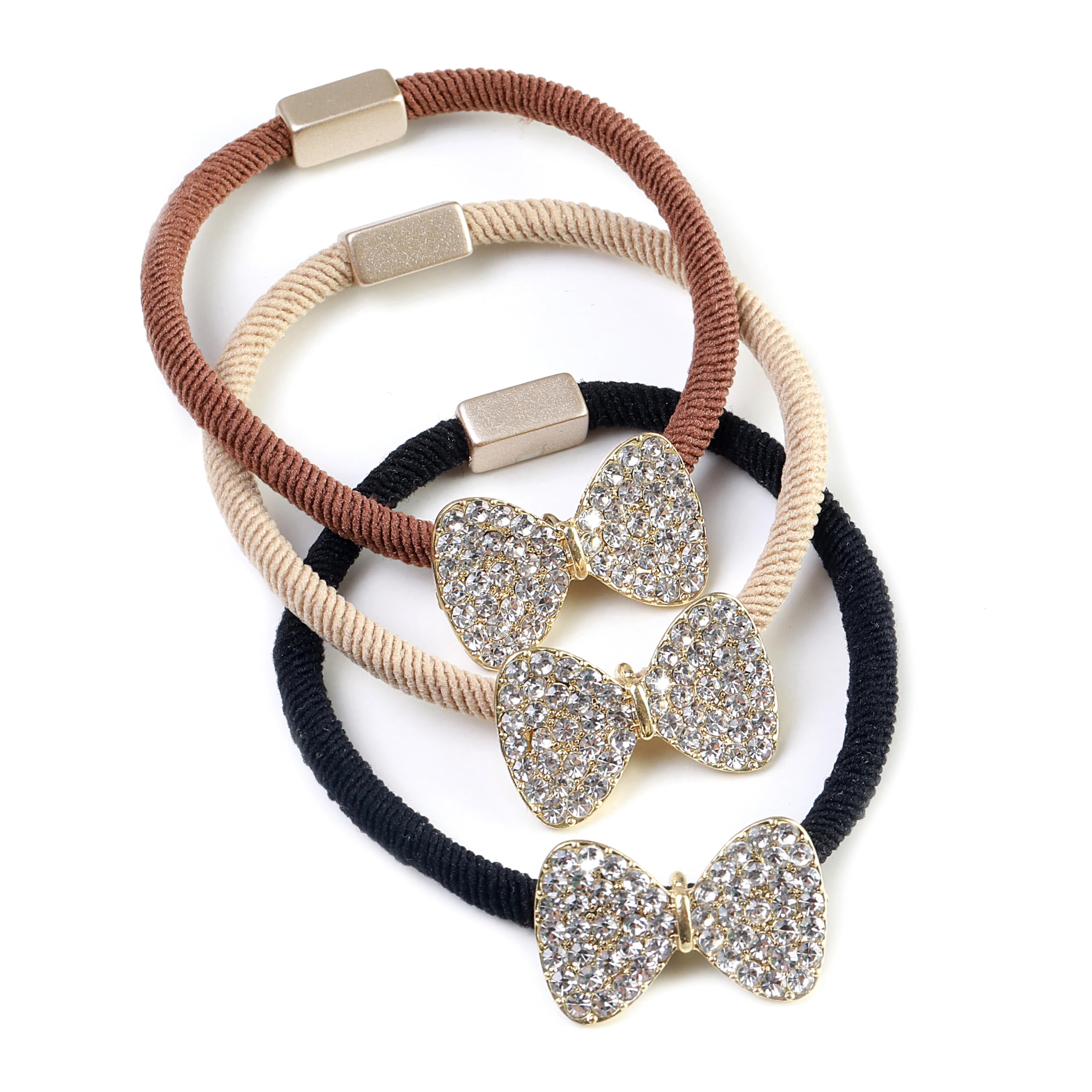 Faerie 12Pcs Rhinestone Stretch Hair Tie, Ponytail Headband, Crystal Elastic Hair Tie, Women and Girls Hair Accessories Set, black