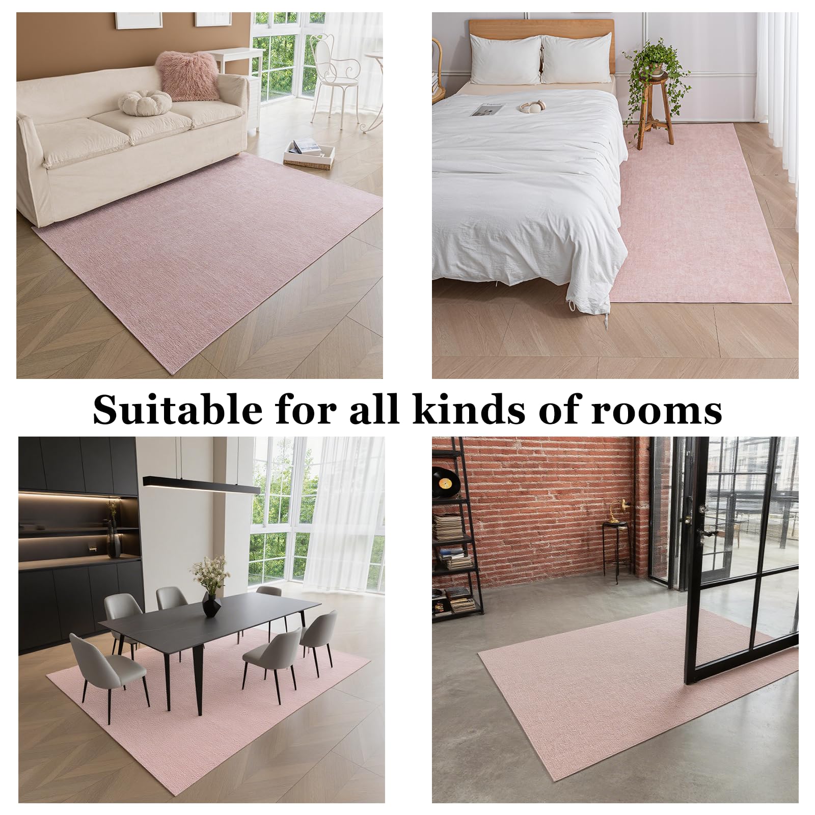 Tapis à poils courts - 80 x 120 cm - Rose - Lavable en machine - Antidérapant - Pour salon, chambre à coucher - Petit et antidérapant - Pour chambre d'enfant