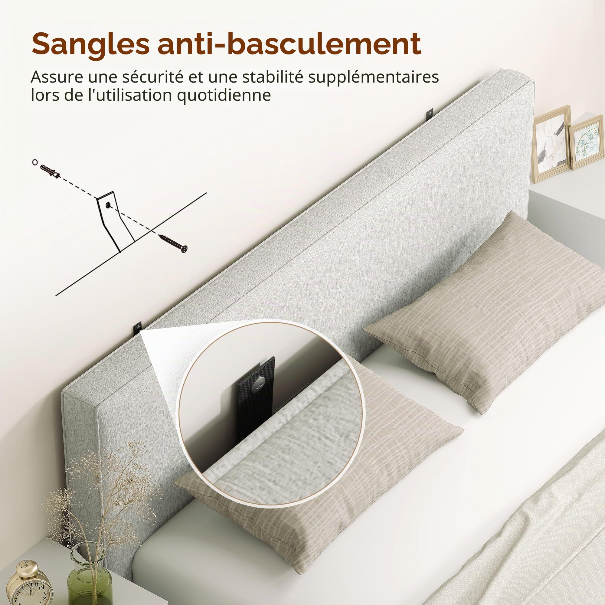 HOMCOM Tête de lit rembourrée Flottante 160x60 cm Blanc crème