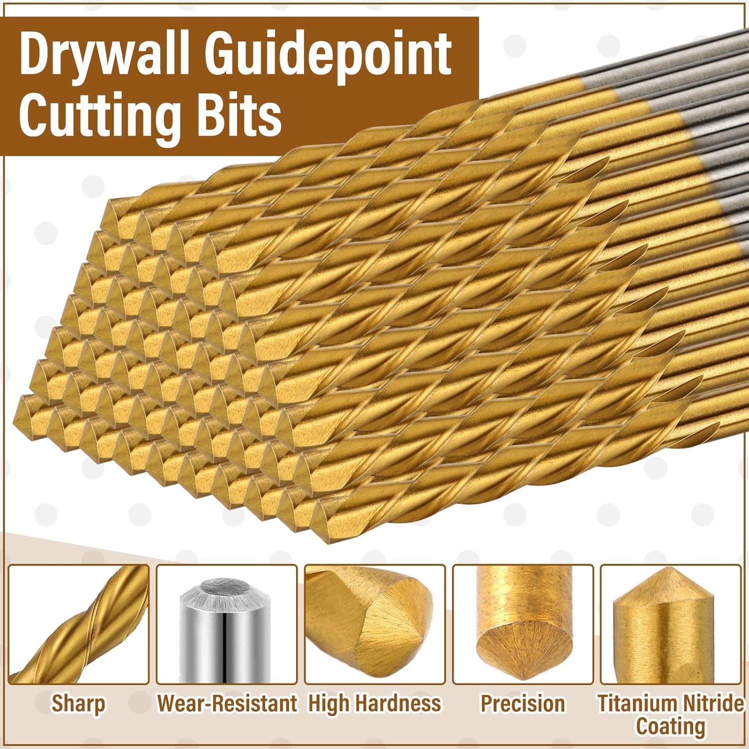 Tondiamo 50 Pcs Drywall Cutting Bit 5/32" Drywall Rotor Tips Drill Bits Titanium Nitride High Speed Steel Guide Point Cut Tools for Use with Spiral Saw