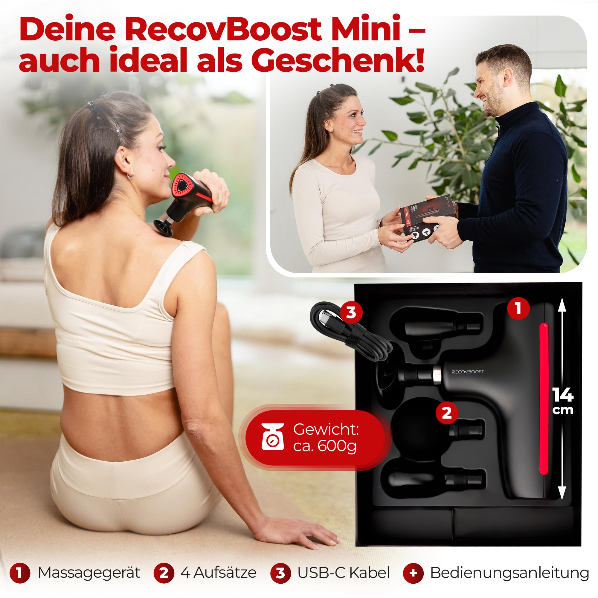MINI Massagepistole NOTE 1,2 - verstellbare Massagetiefe 5-10mm (FlexiDeep) - Massage Gun & Massagegerät klein für Rücken Nacken Schulter - Muskelpistole Faszienpistole für Sport & unterwegs