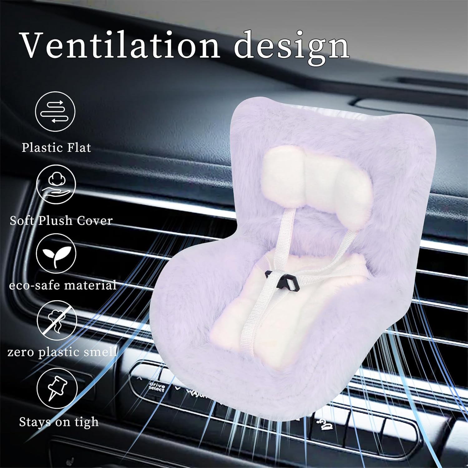 Doll Car Seat with Soft Furry Cushion for 10-17cm Dolls, Clips onto Car Air Vent, Cute Doll Chair for Desktop Display, Fashionable Car Decoration Accessories (Purple)