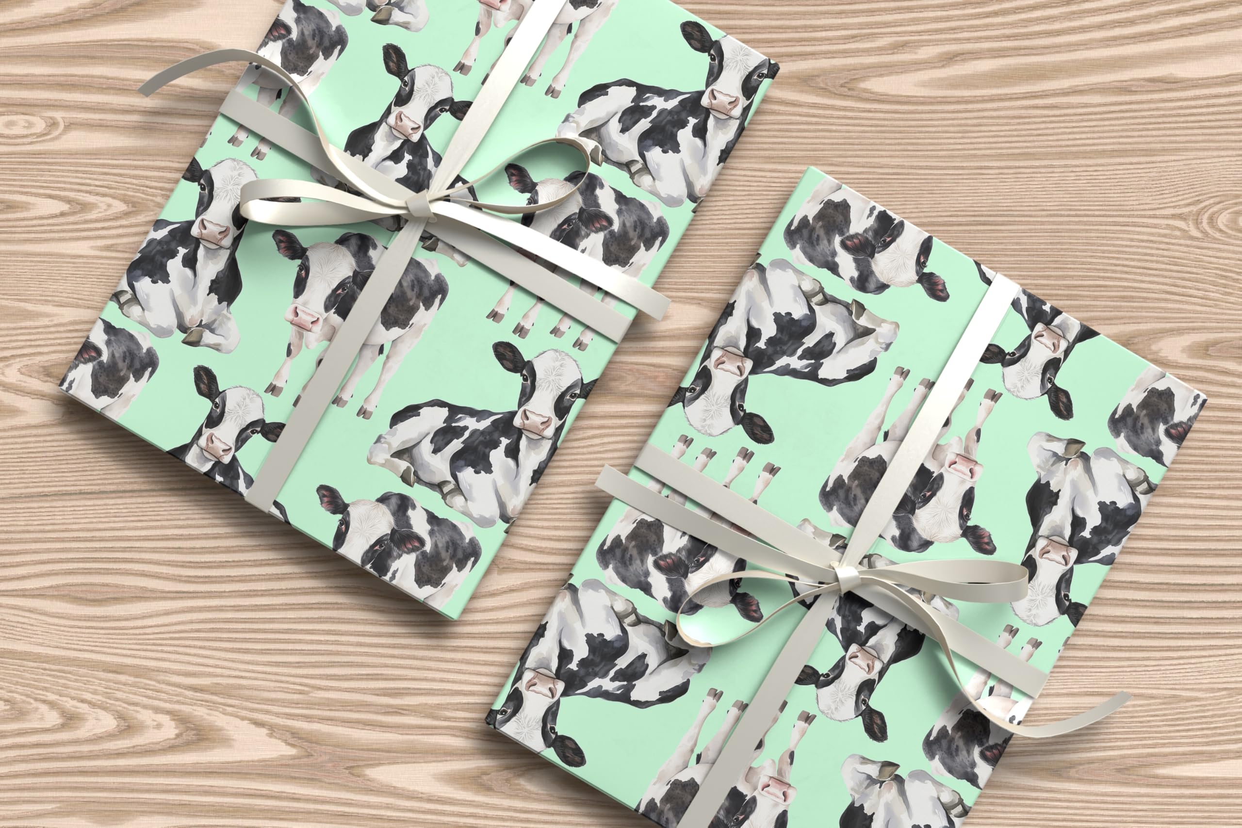 Cute Cow Wrapping Paper – Calf Print Gift Wrap Farm Animal Lovers – Rustic Birthday Baby Shower – W72 (Mint, Large - 58 x 85cm / 22.8" x 33.4" inches)