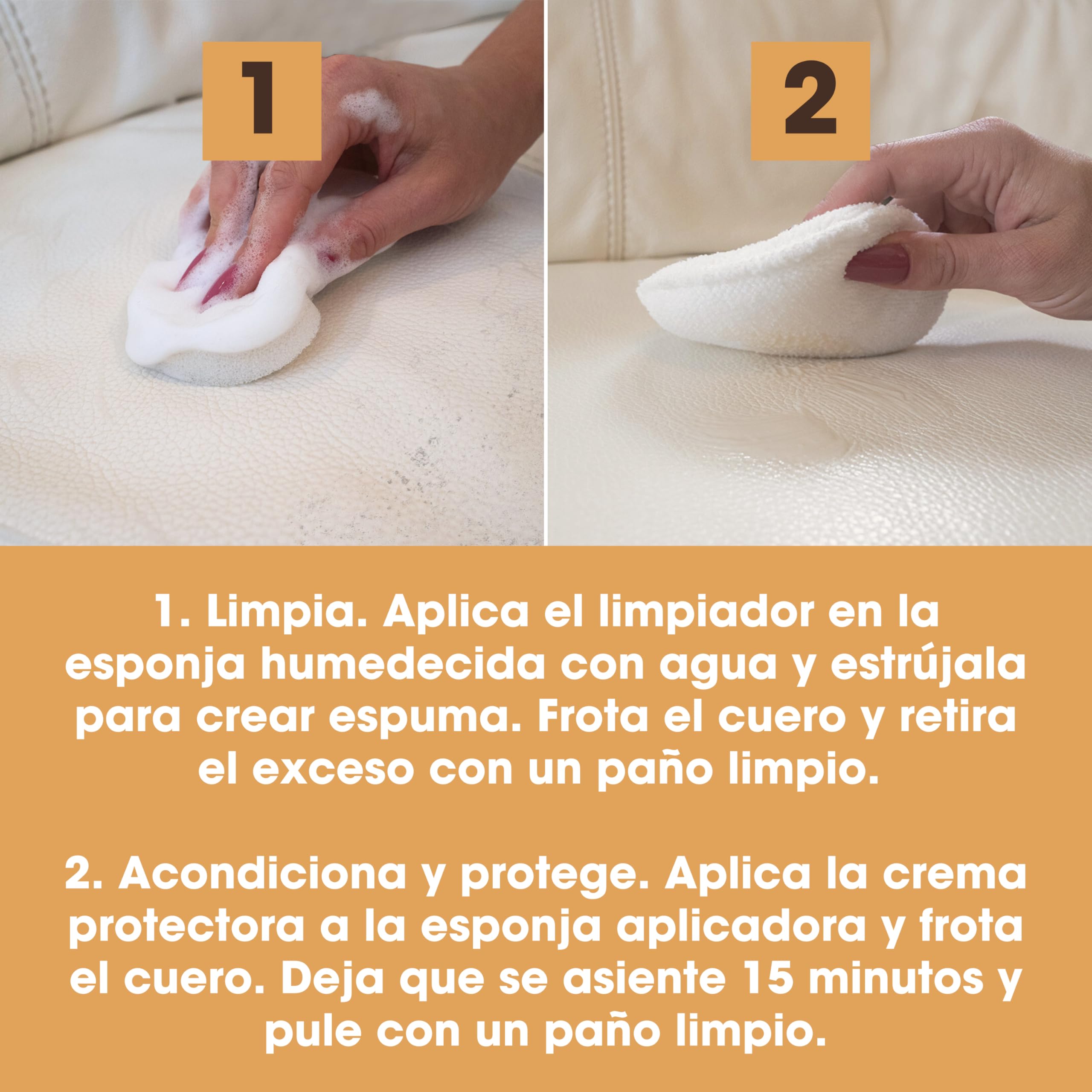 Kit completo de cuidado del cuero Furniture Clinic – Limpiador de cuero y Crema protectora del cuero para sofás y asientos de coche – 500 ml de Ultra Clean,500 ml de acondicionador de cuero y esponjas