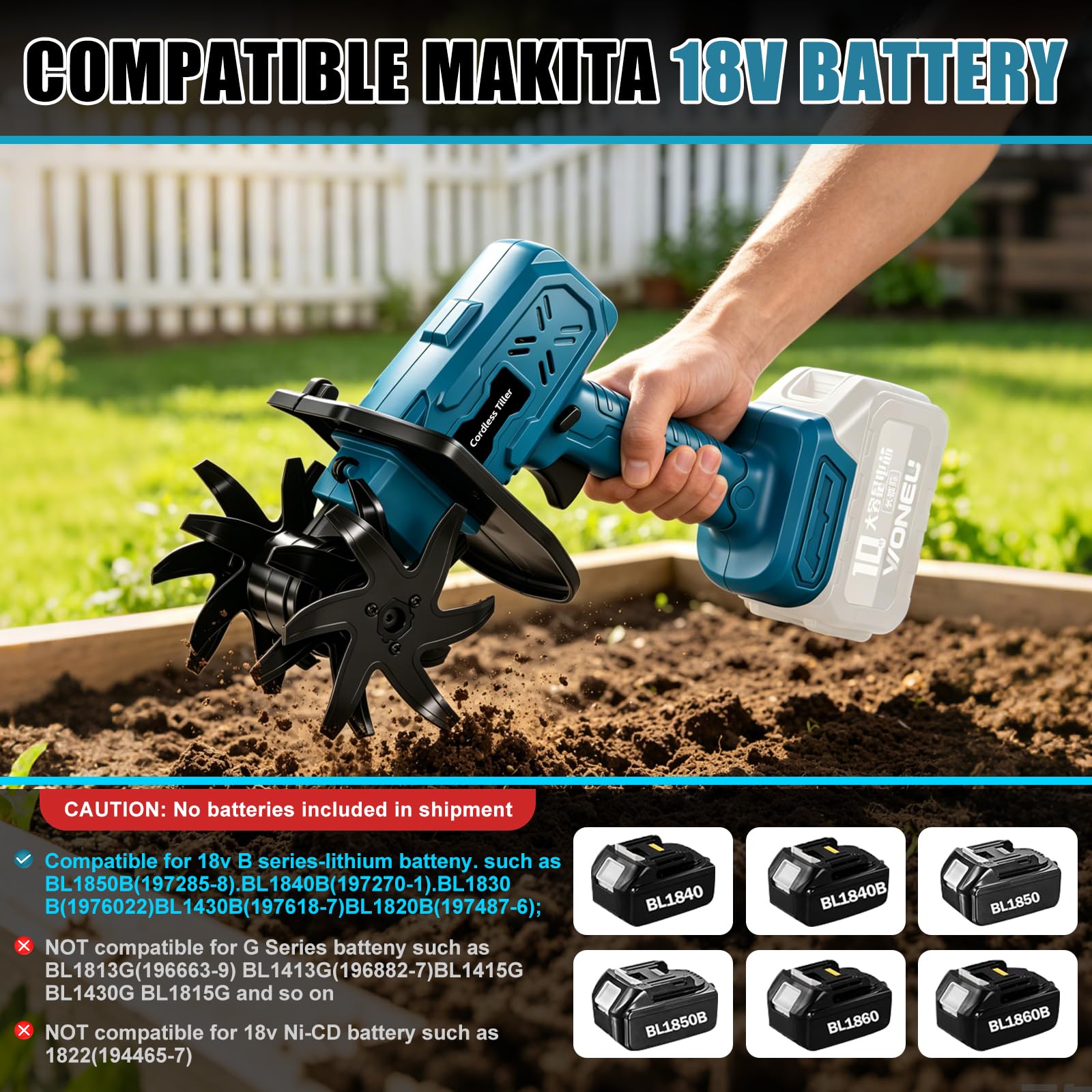 Akumulatorowa frezarka ogrodowa do Makita 18 V, akumulatorowa glebogryzarka, 235 obr./min, szerokość frezowania 10 cm i głębokość frezowania 10 cm, zasilana akumulatorowo rototyleria do prac