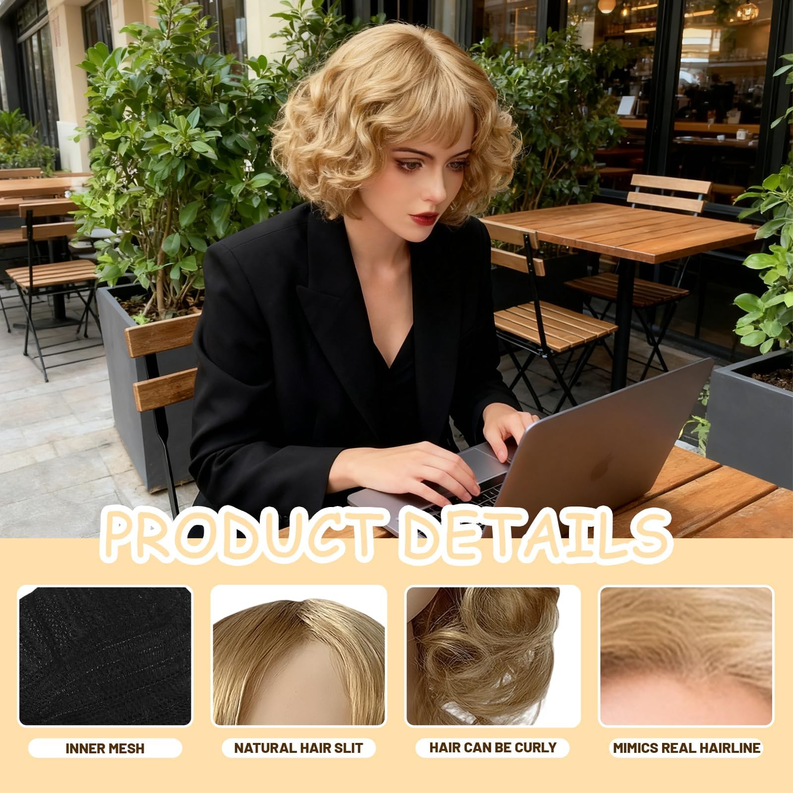 Blonde Curly Wig, Short Blonde Bob Wig for Women Natural Look Synthetic Hair, Perfect for Cosplay Halloween, Theme Parties - Image 3