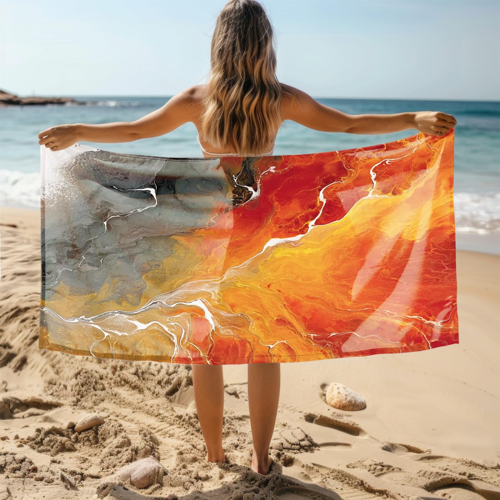 Générique Serviette de Plage XXL Modèle Orange | Grande Taille Serviette de Plage et Douche Avec Elastique Microfibre Absorbante et Légère Sport Séchage Rapide