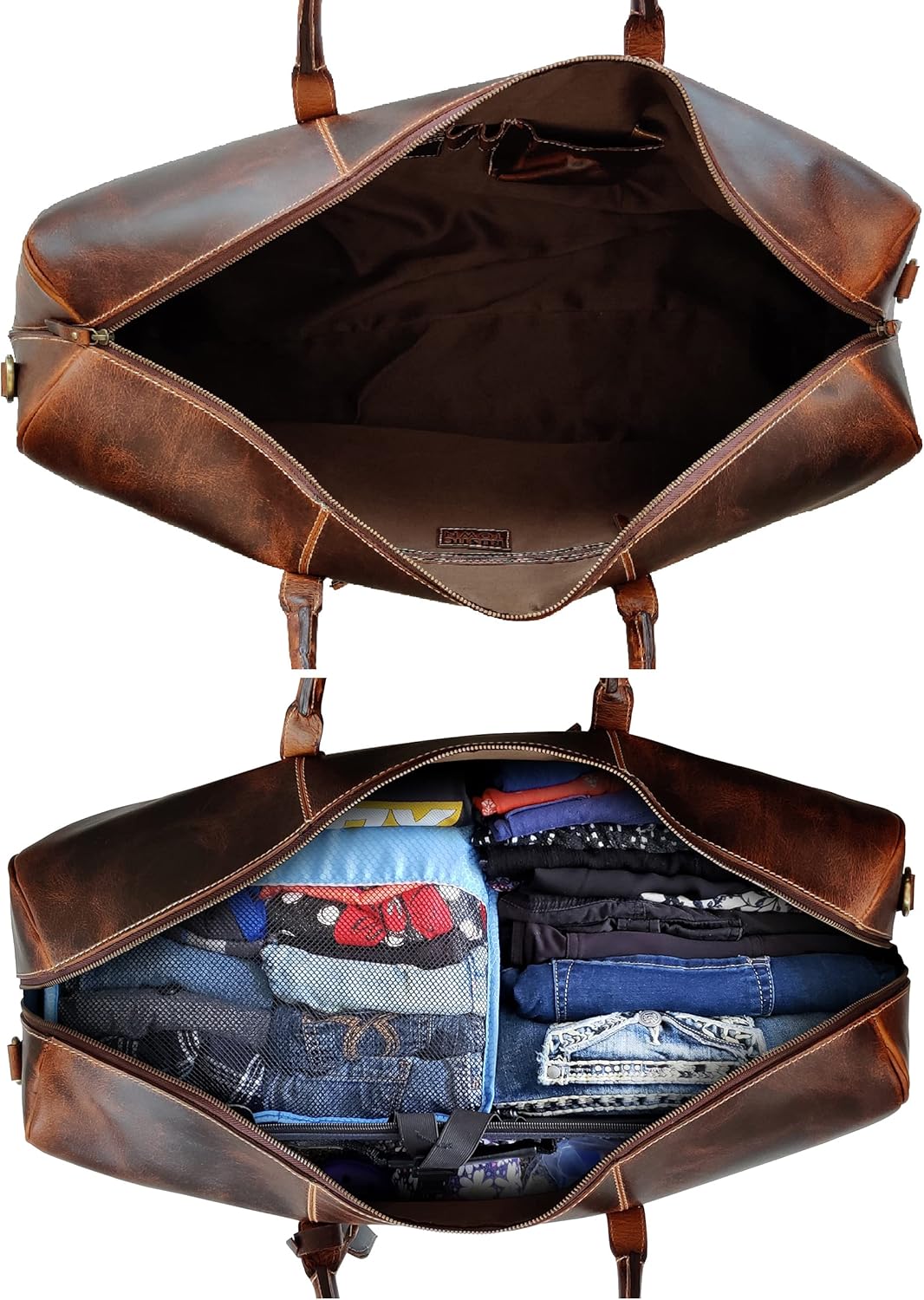 24" Leather Duffle Bag for Men and Women, Full Grain Leather Travel Overnight Weekender Sports Gym Carry On Duffel Bag by Rustic Town (Antique Brown)