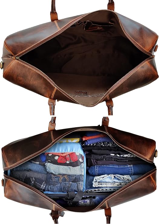 24 Leather Duffle Bag for Men - Full Grain Travel Overnight Weekender