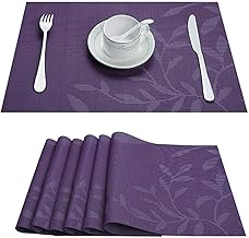 Dining Table Mats 4 Pieces, Washable/Heat and Stain Resistant, Indoor/Outdoor Placemats, PVC Table Placemats (Purple Flower)