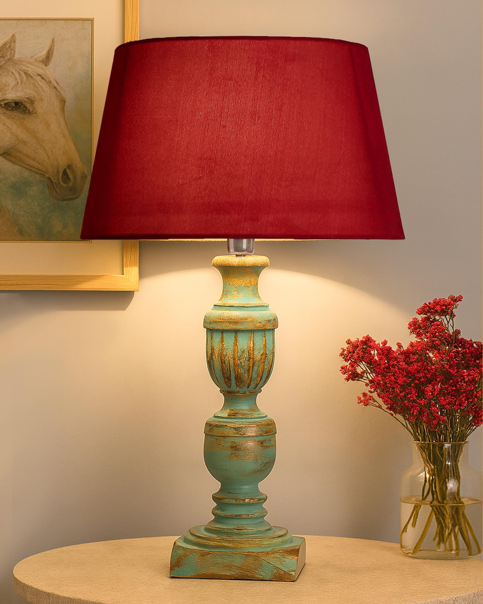 Rustic Green Wooden Table Lamp - Homesake -10