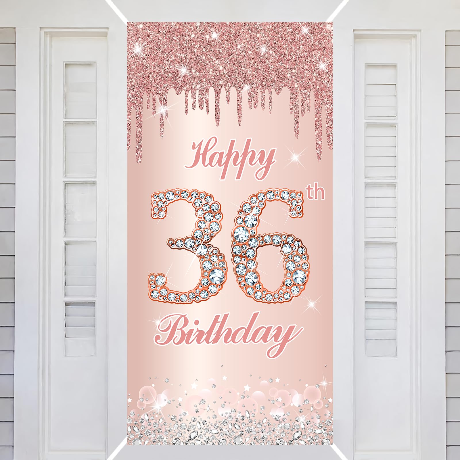 36th Happy Birthday Decorations Door Banner Pink Rose Birthday Banner for Party Backdrop for Women Door Cover Party Decoration Supplies Poster — image 1