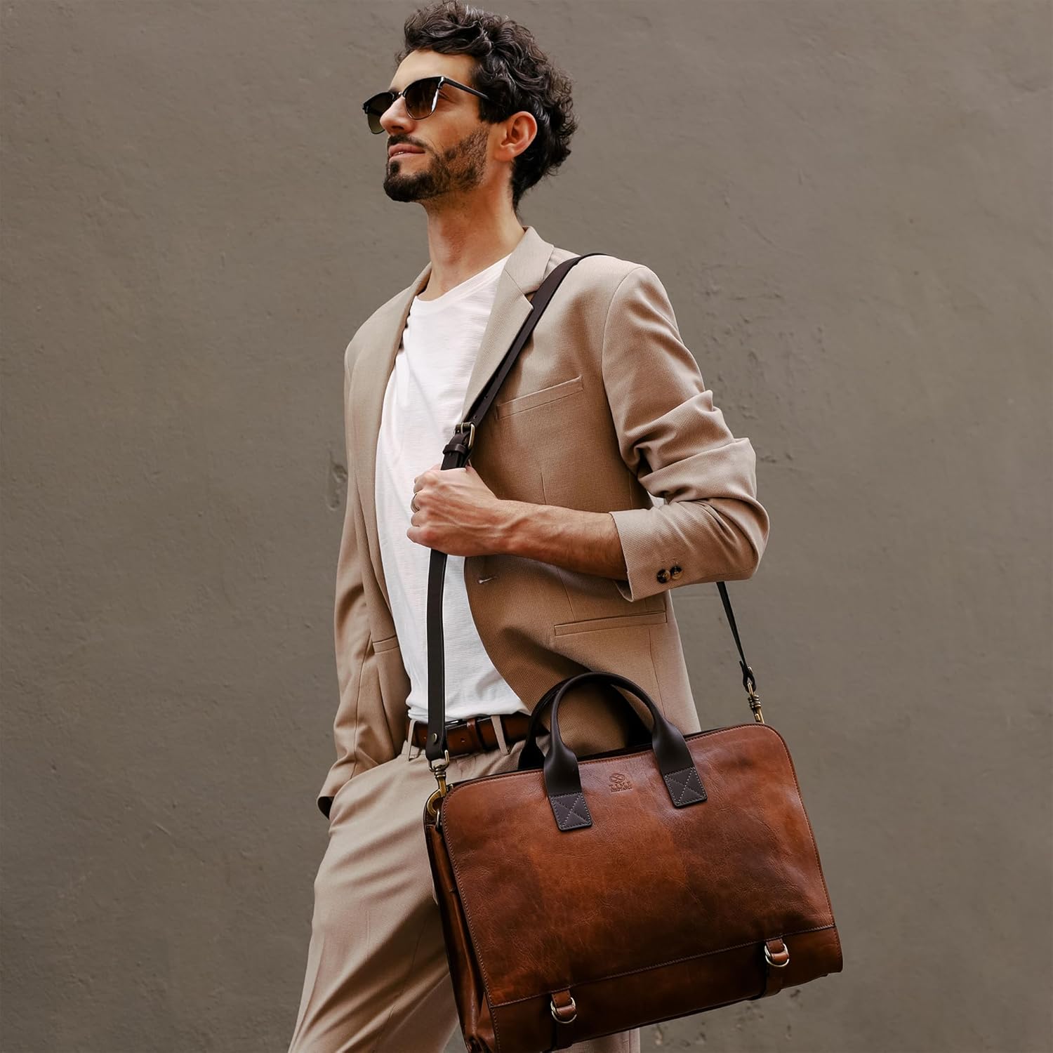 Time Resistance Leather Briefcase for Laptop Attache Case Messenger Bag for Men and Women - Image 2