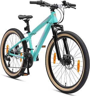 BIKESTAR Kinder Fahrrad Mountainbike 21 Gang Shimano, Scheibenbremse ab 8 Jahre | 24 Zoll Kinderrad MTB | RISIKOFREI TESTEN