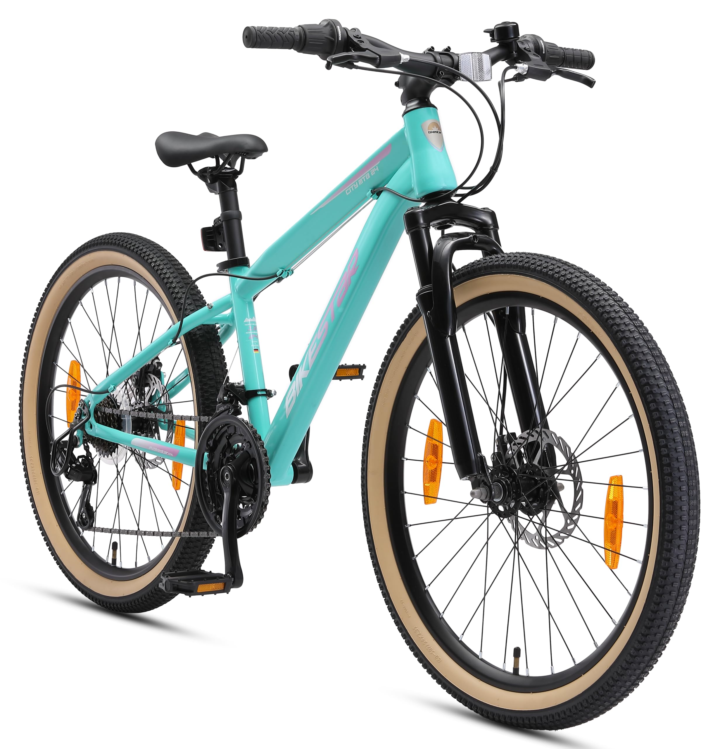 BIKESTAR Kinder Fahrrad Mountainbike 21 Gang Shimano, Scheibenbremse ab 8 Jahre | 24 Zoll Kinderrad MTB | RISIKOFREI TESTEN