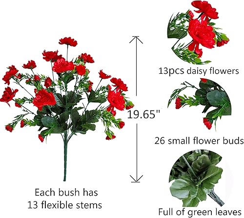 Miniatura 5 de Paquete de 4 paquetes de flores artificiales de seda gerbera, arbustos, plantas, arbustos de flores para el hogar, jardín, boda, decoración interior