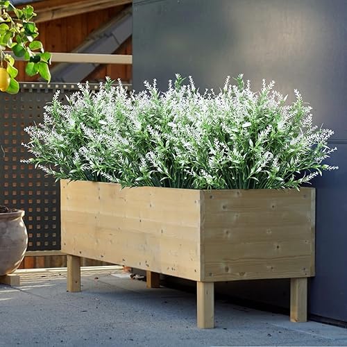 Miniatura 7 de RECUTMS - Flores artificiales para poner en exteriores, plantas sintéticas, resistentes a los rayos ultravioletas, flores de lavanda, arbustos de