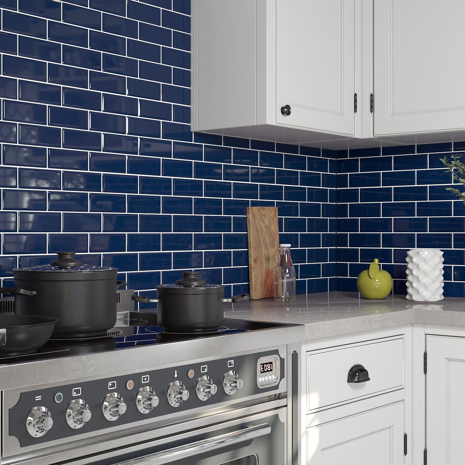 VaryPaper 20 Sheets Navy Blue Peel and Stick Subway Tile Stick on Backsplash Tiles for Kitchen Bathroom Waterproof Removable Self Adhesive Wall Tile