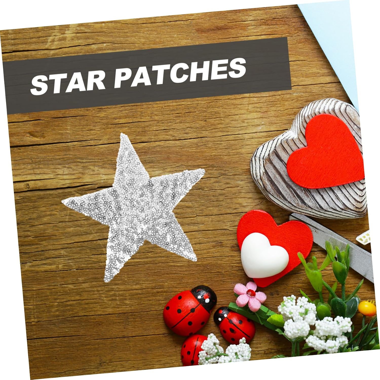 HOMSFOU 5Pcs Glitter Star Iron Patches Decorative Sequin Applique for Clothing Bags Hats DIY Fashion Repair Five Embellishments