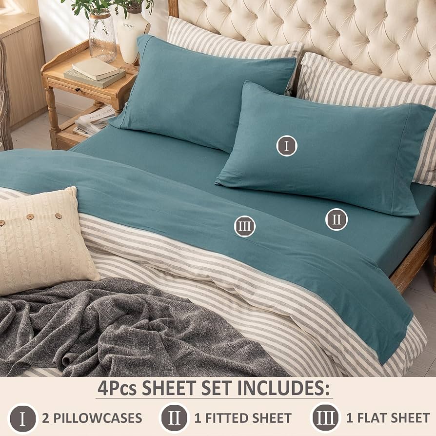 Vellux Jersey Knit King Sheet Set - 4-Piece T-Shirt Soft Sheets, Deep Pocket 16", Oeko-Tex Certified