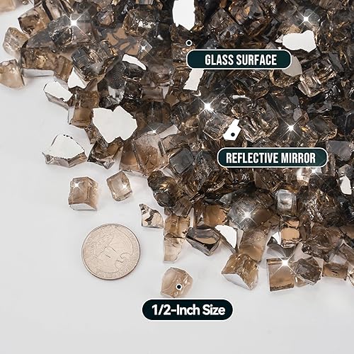 Miniatura 97 de Skyflame 4.53 kg de vidrio resistente al fuego, de 1.27 cm, de brillo intenso para paisajismo de chimenea, lugar para fogatas, Platino reflectante