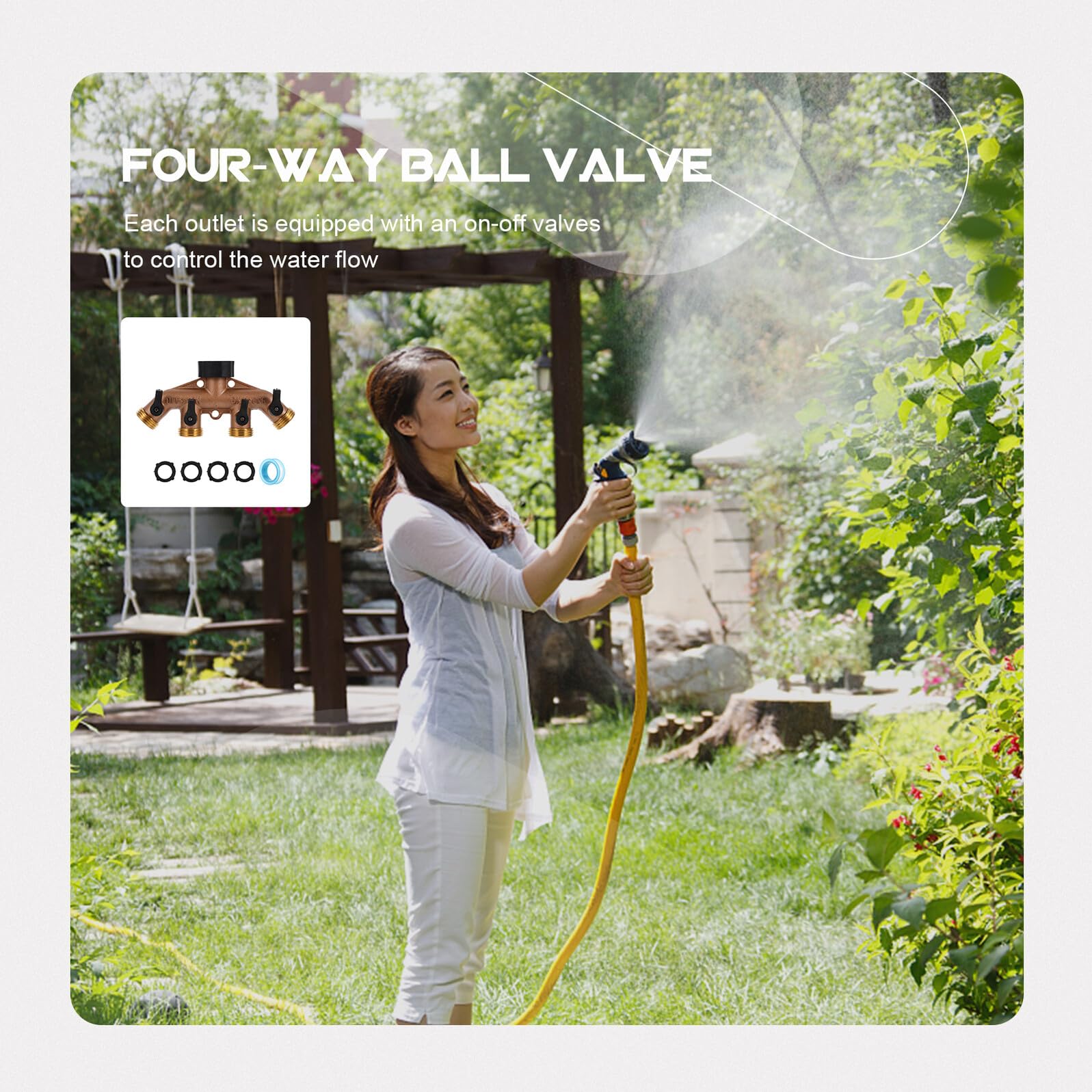 SHINEOFI Divisor de Manguera de Agua de 4 Vías de Latón Ajustable para Jardín Conector de Grifo Resistente a Alta Presión y Uso Exterior Adaptador para Control de Flujo Riego
